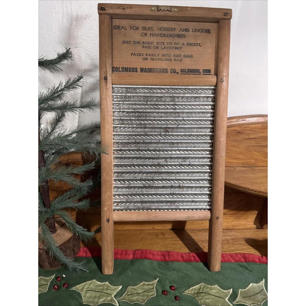 VTG Primitive Washboard Columbus Co. DUBL Handl Lingerie Laundry Room decor Smal - Picture 6 of 11